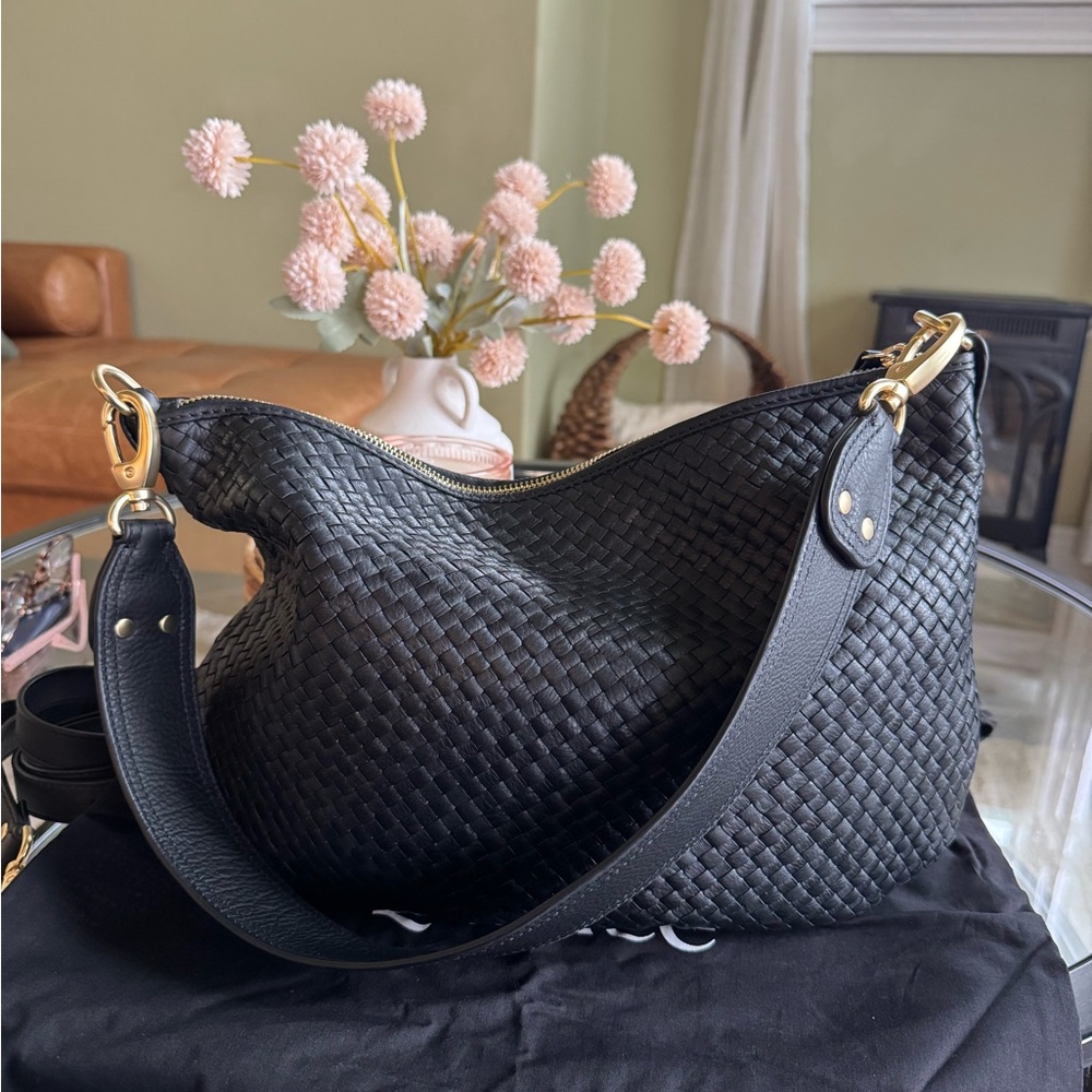 Quince Italian Leather Convertible Crescent Handwoven Shoulder bag Large